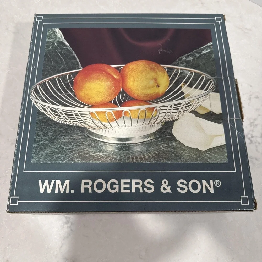 VTG Am Rodger's Silver Plates Metal  Wire Fruit Bowl  Oval Basket Mid Century